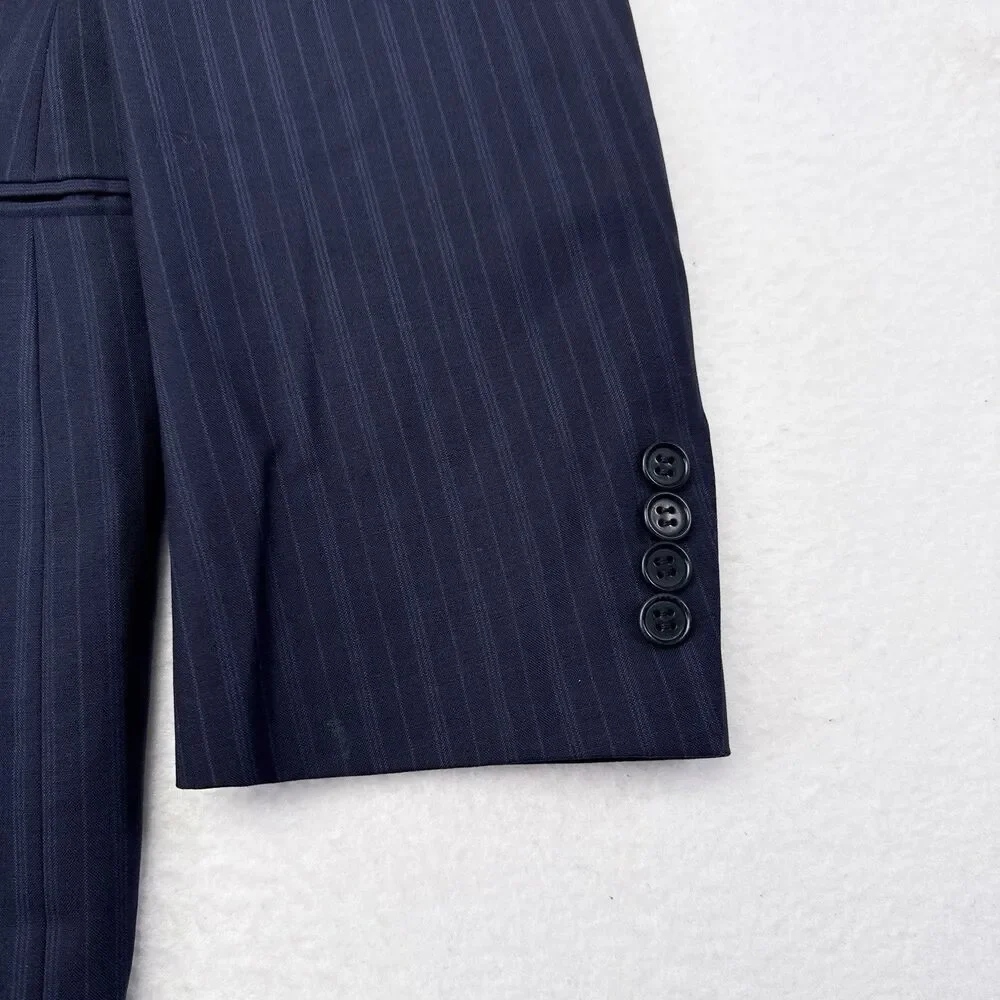 Canali Blazer Jacket Mens Size 42 R Navy Blue Wool Pinstripe‎ Made in Italy